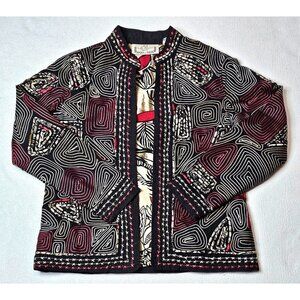 Life style Petite Women PS Red Black Embroidered Abstract Jacket